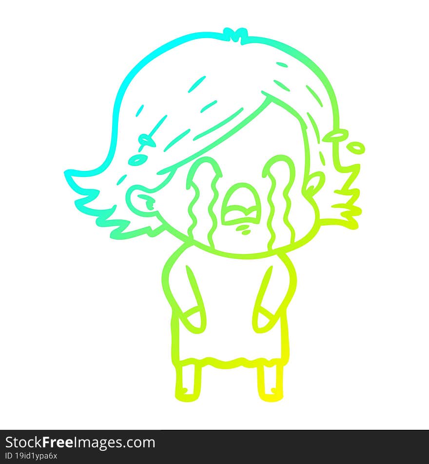 cold gradient line drawing of a cartoon woman crying