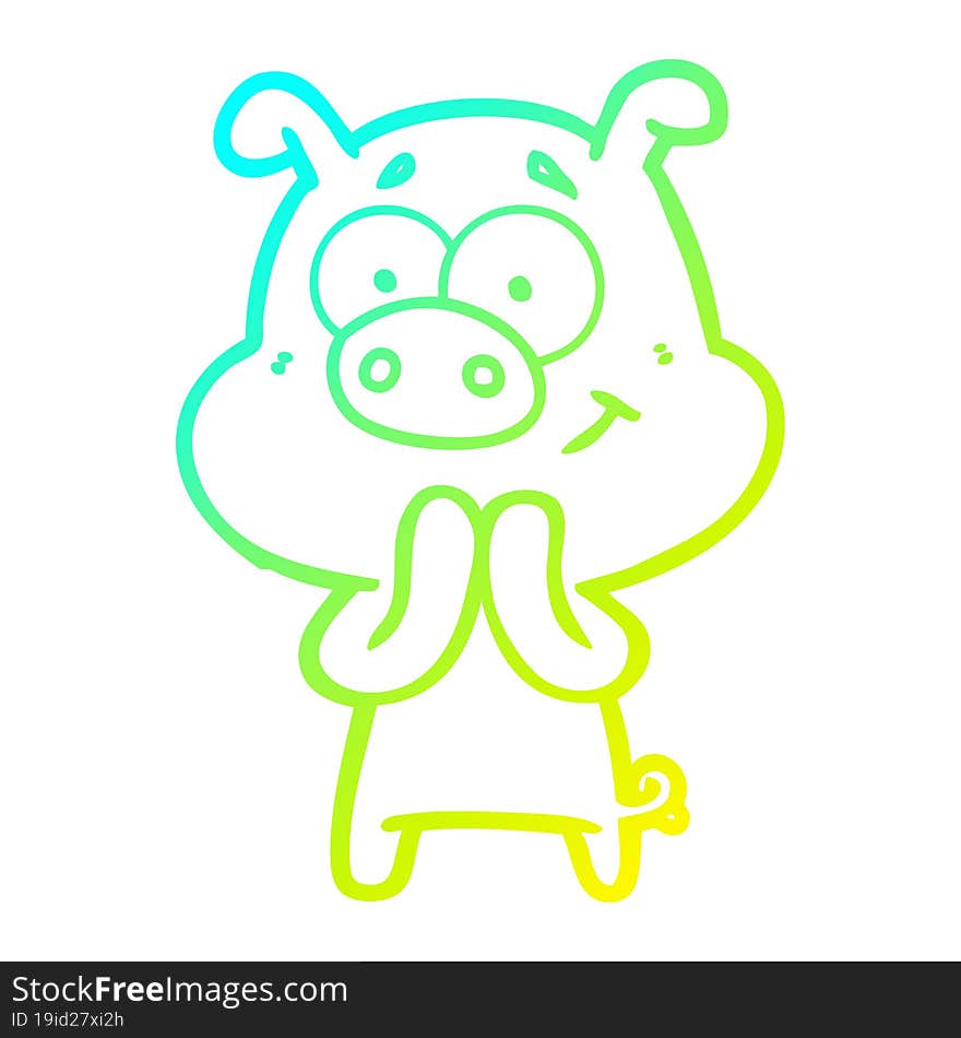 cold gradient line drawing of a happy cartoon pig