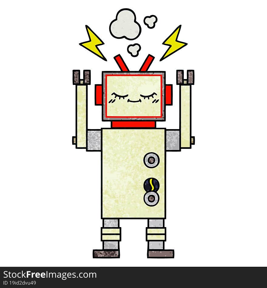 retro grunge texture cartoon dancing robot