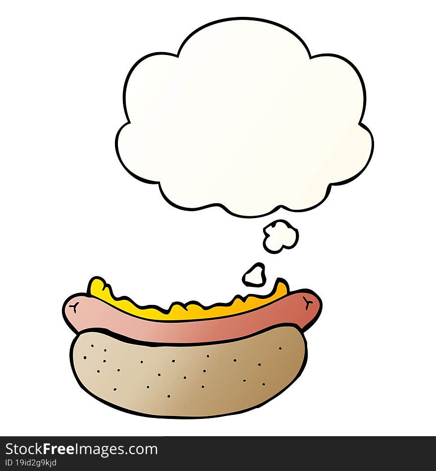 Cartoon Hotdog And Thought Bubble In Smooth Gradient Style