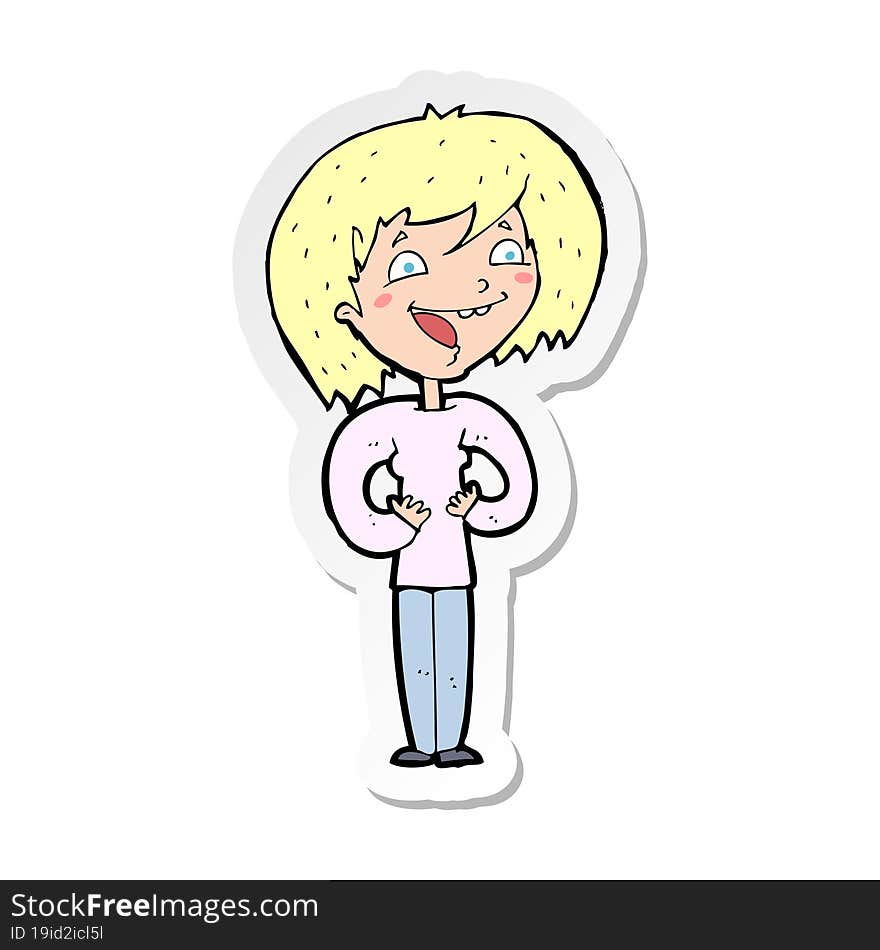 Sticker Of A Cartoon Excited Woman