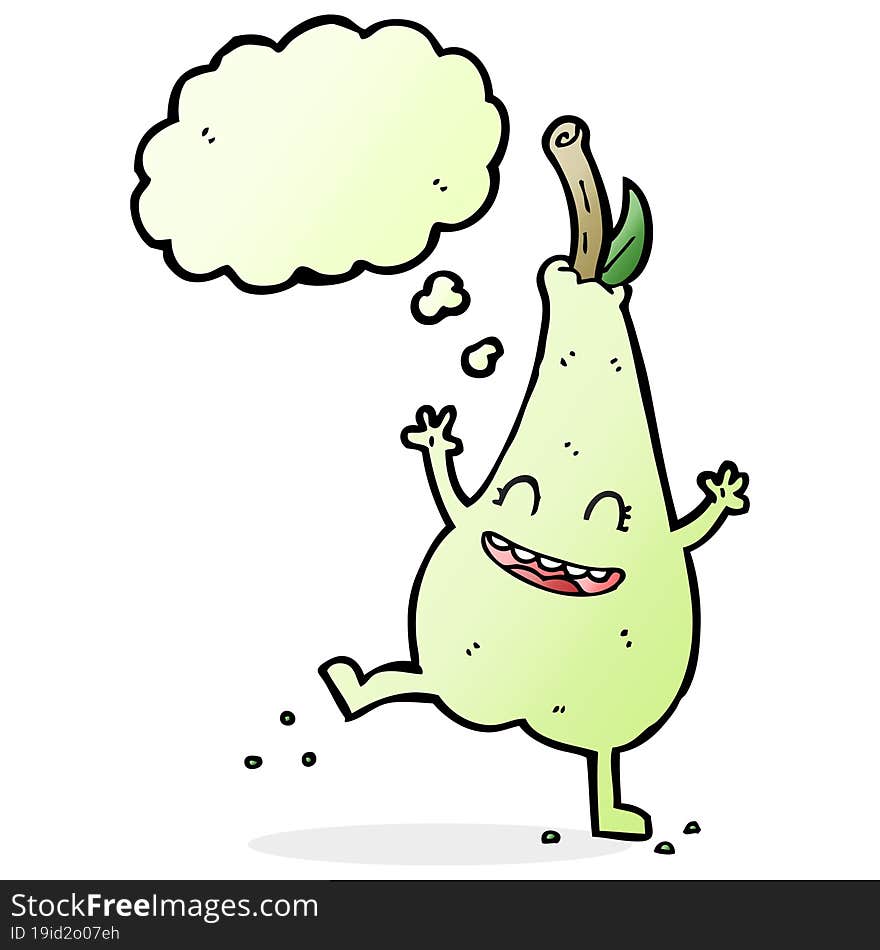 cartoon happy dancing pear with thought bubble