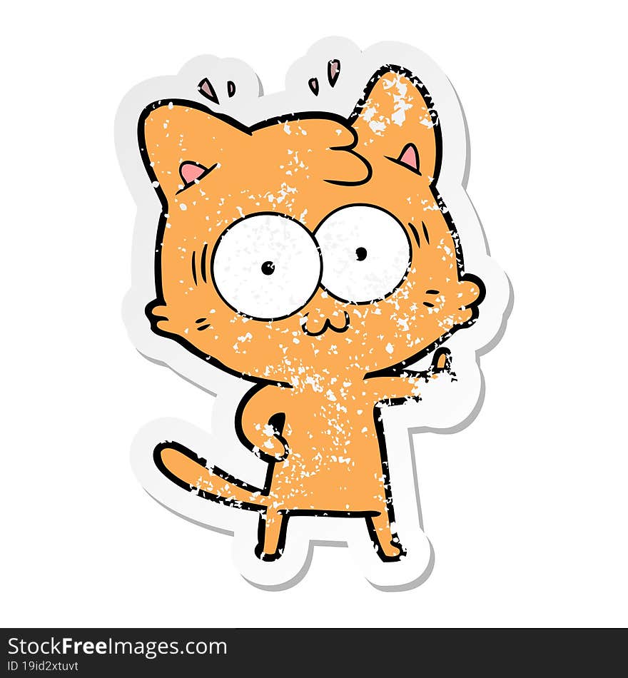 Distressed Sticker Of A Cartoon Surprised Cat