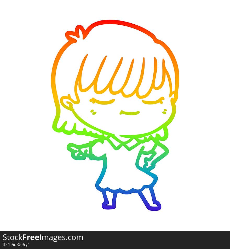 rainbow gradient line drawing of a cartoon woman