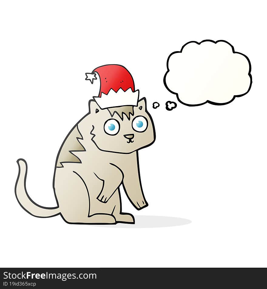 thought bubble cartoon cat wearing christmas hat