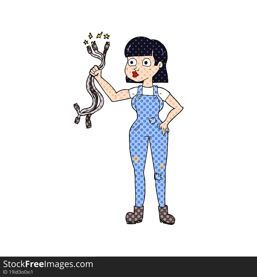 freehand drawn cartoon female electrician