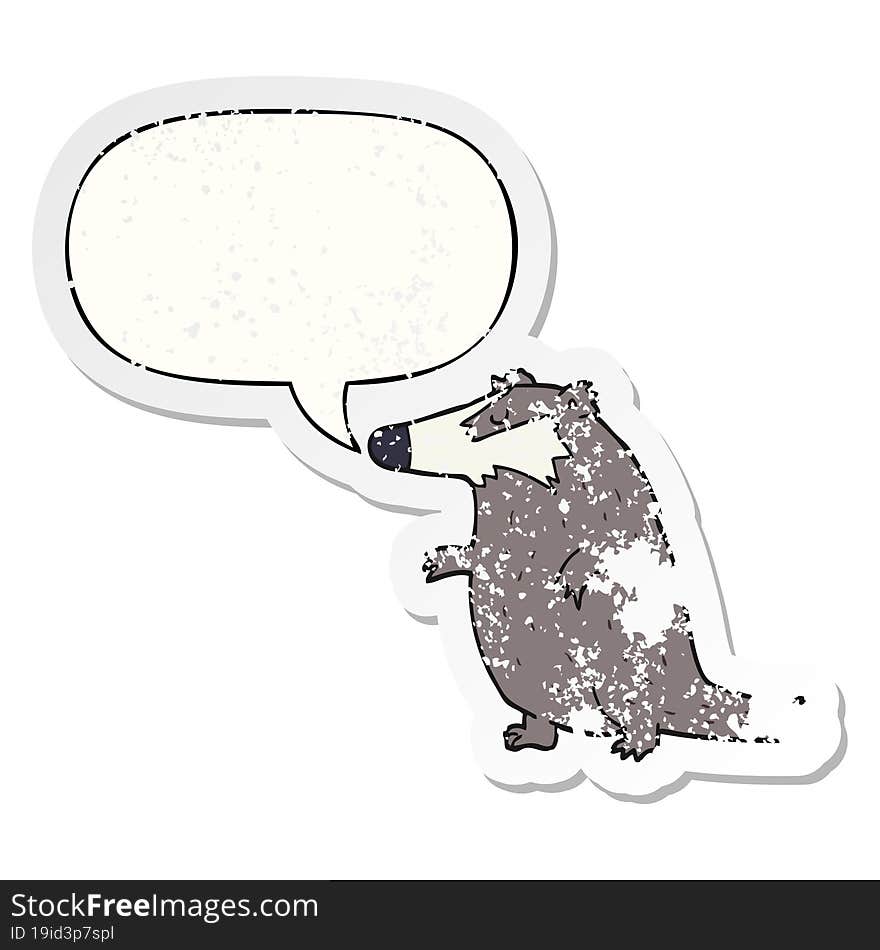 Cartoon Badger And Speech Bubble Distressed Sticker