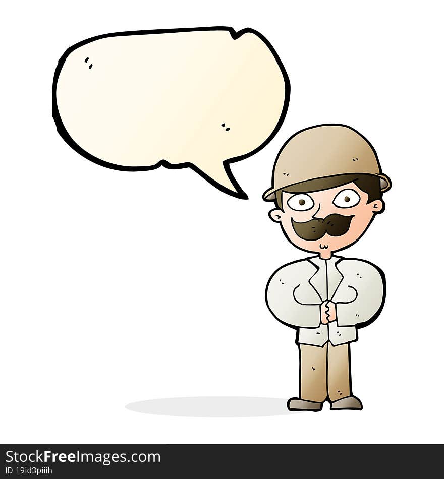 Cartoon Man In Safari Hat With Speech Bubble