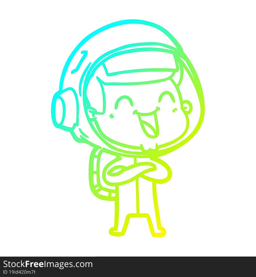 cold gradient line drawing of a happy cartoon astronaut