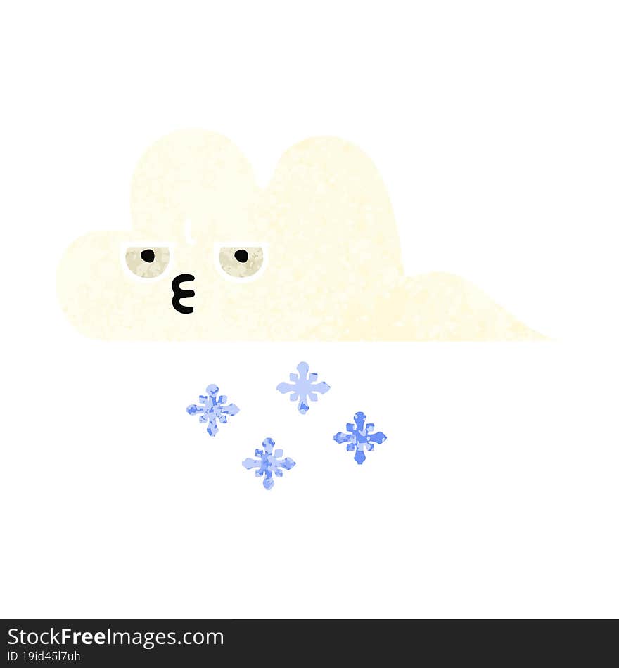 retro illustration style cartoon snow cloud