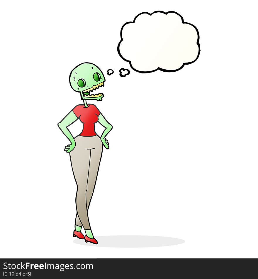 thought bubble cartoon zombie woman