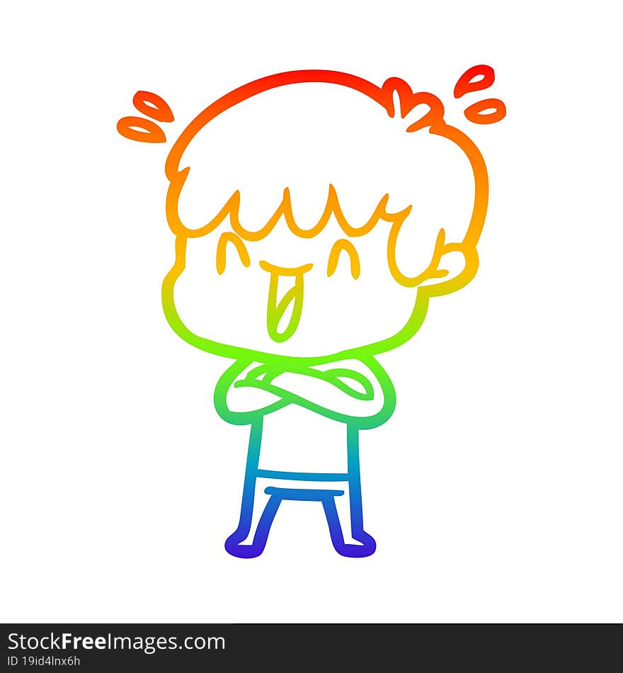 rainbow gradient line drawing of a cartoon laughing boy