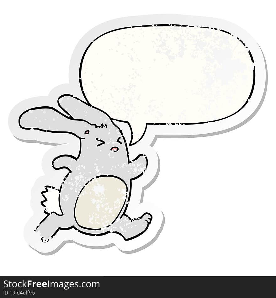 Cartoon Rabbit And Speech Bubble Distressed Sticker