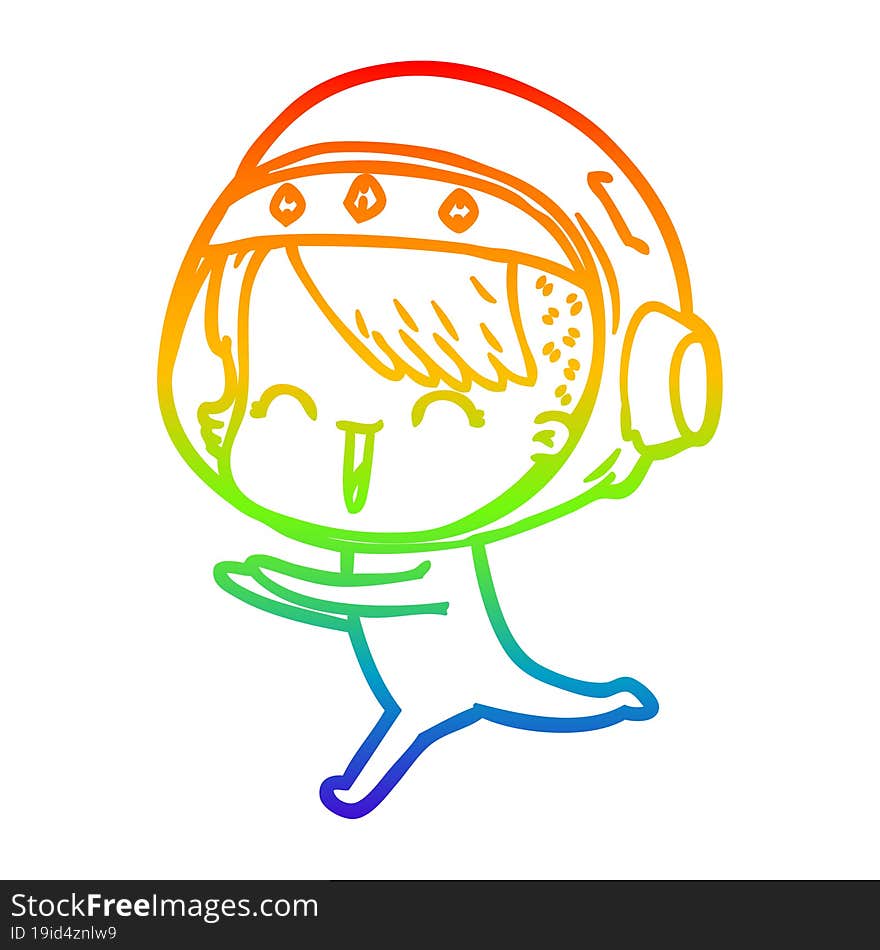 rainbow gradient line drawing happy cartoon space girl