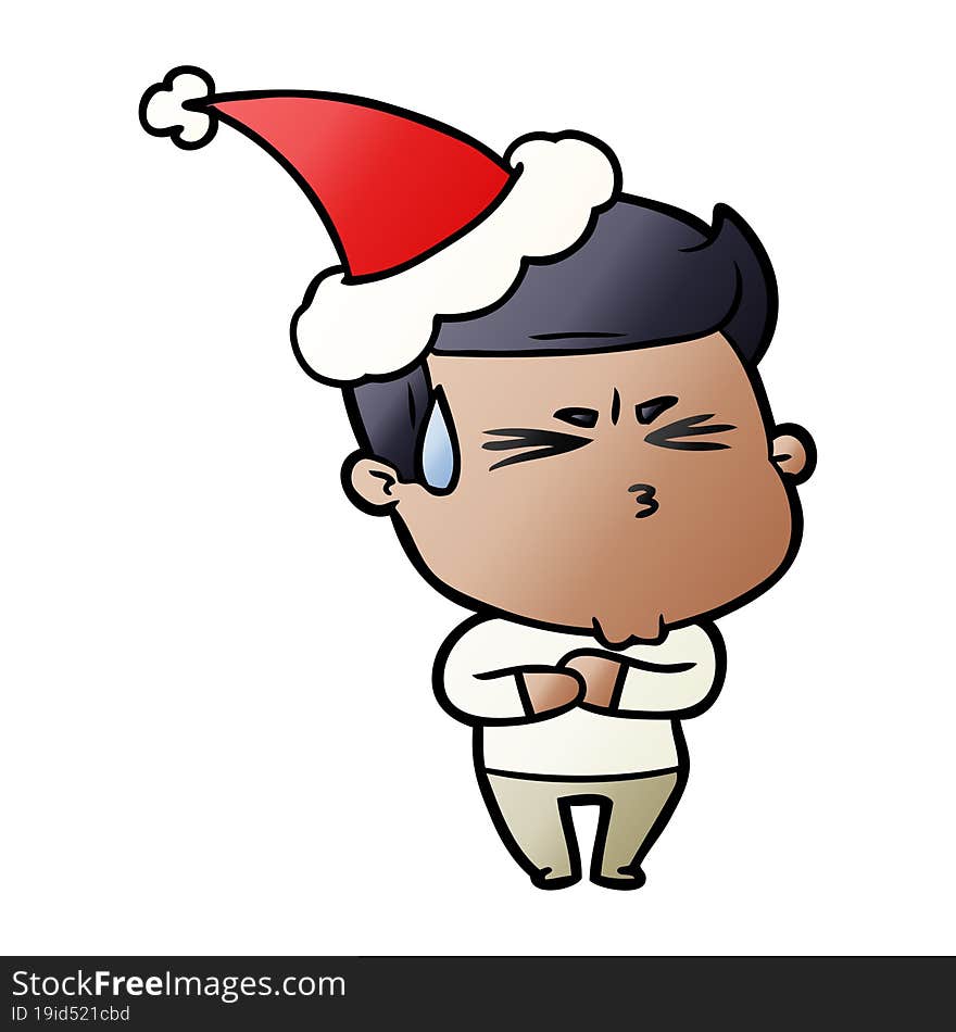 Gradient Cartoon Of A Frustrated Man Wearing Santa Hat