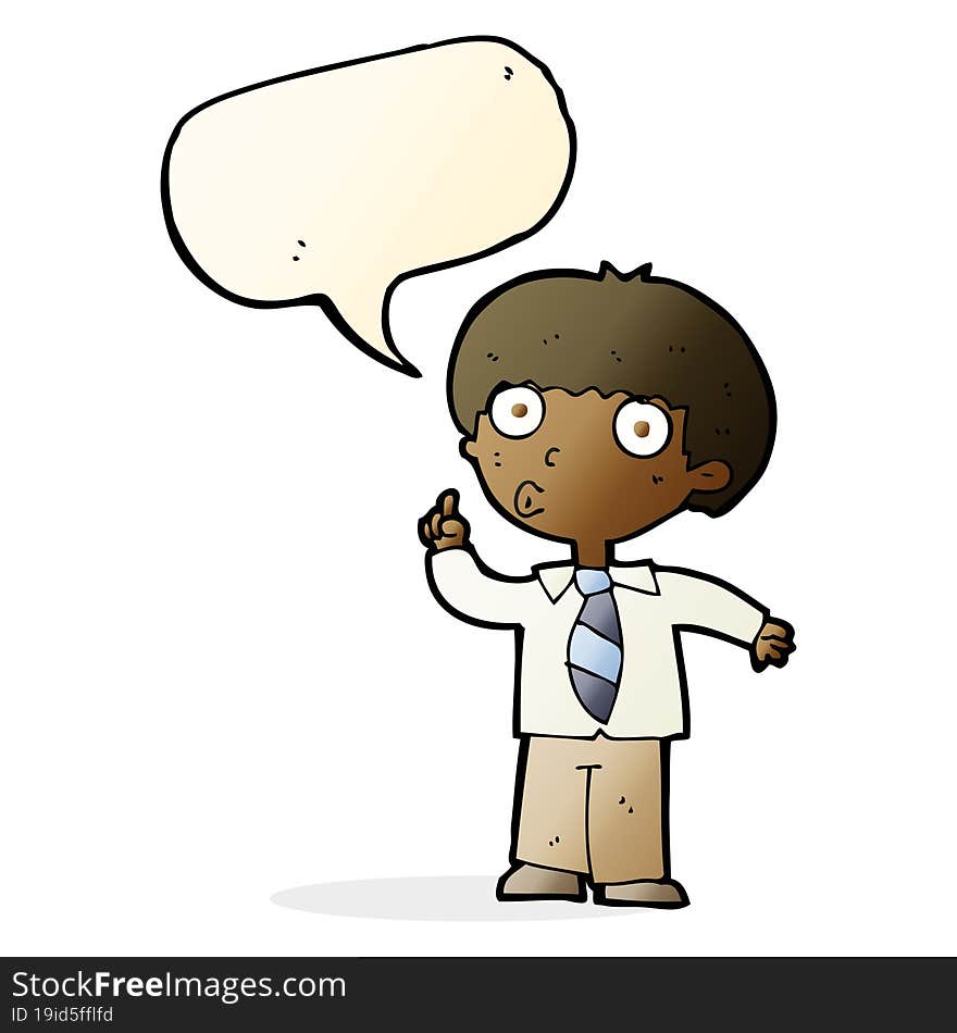 cartoon school boy with question with speech bubble