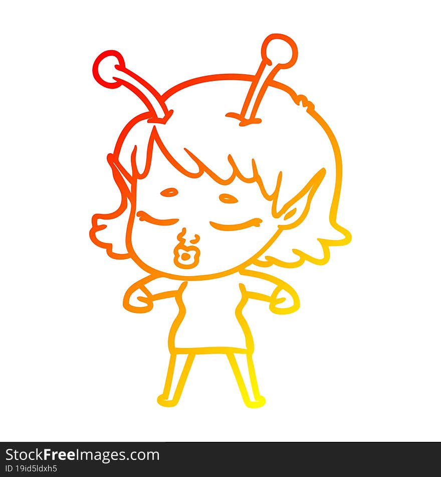 warm gradient line drawing cute alien girl cartoon