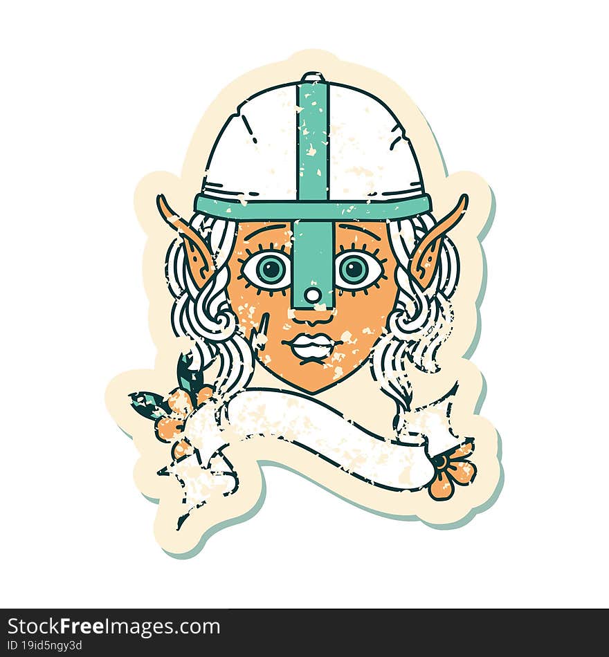 Retro Tattoo Style elf fighter character face. Retro Tattoo Style elf fighter character face