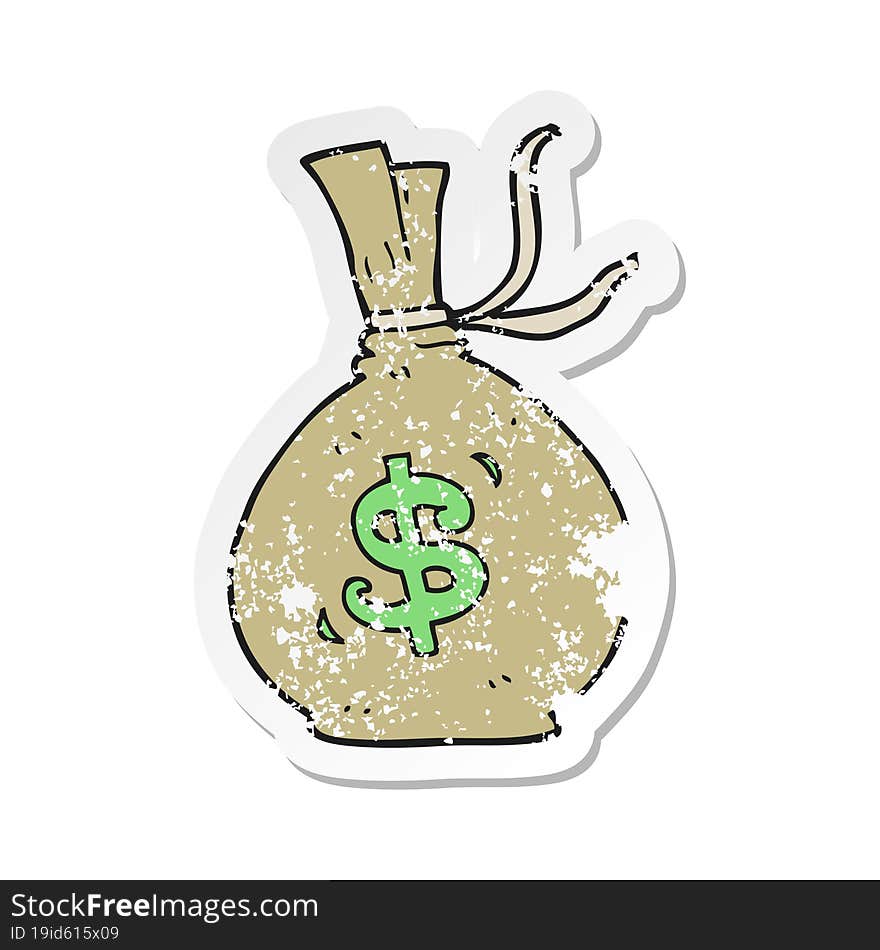 Retro Distressed Sticker Of A Cartoon Bag Of Money