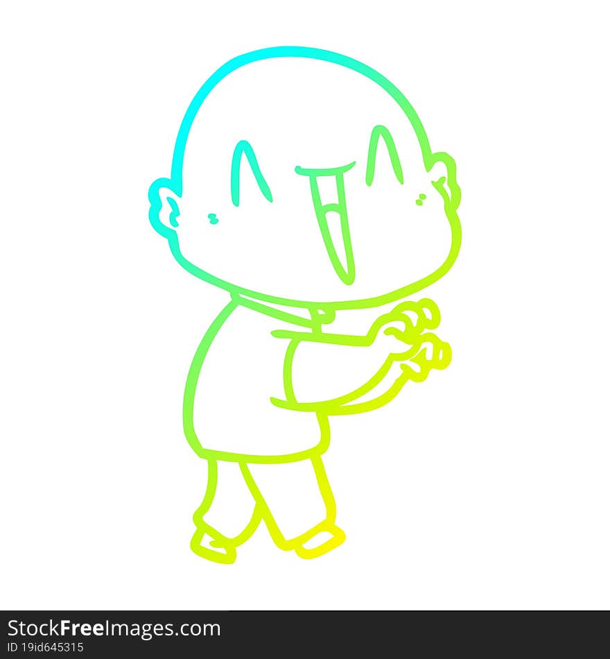 cold gradient line drawing of a happy cartoon bald man