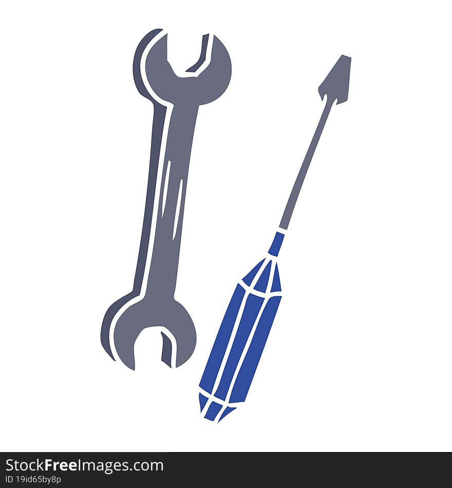 Cartoon Doodle Of A Spanner And A Screwdriver