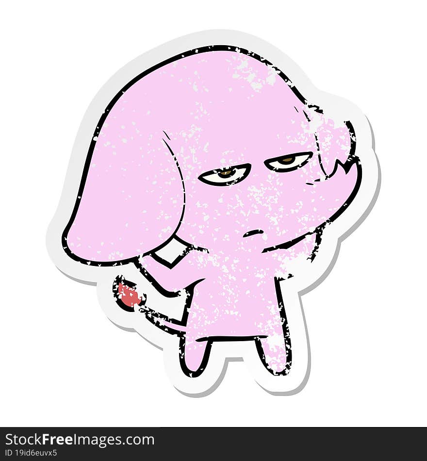 distressed sticker of a annoyed cartoon elephant