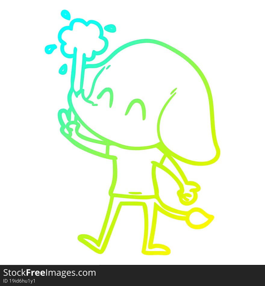 cold gradient line drawing cute cartoon elephant spouting water