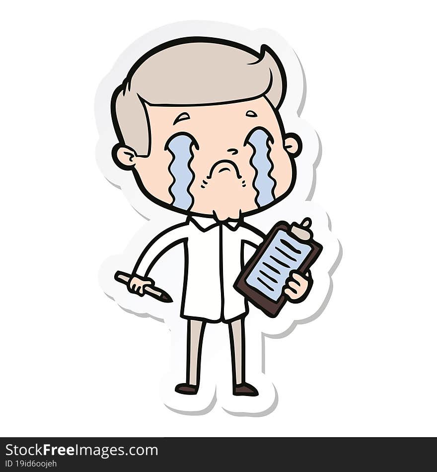 sticker of a cartoon man crying