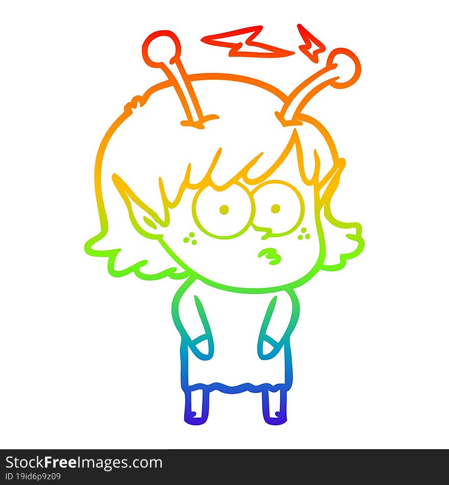 rainbow gradient line drawing cartoon alien girl