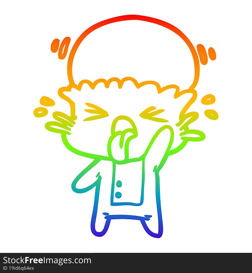 Rainbow Gradient Line Drawing Disgusted Cartoon Alien