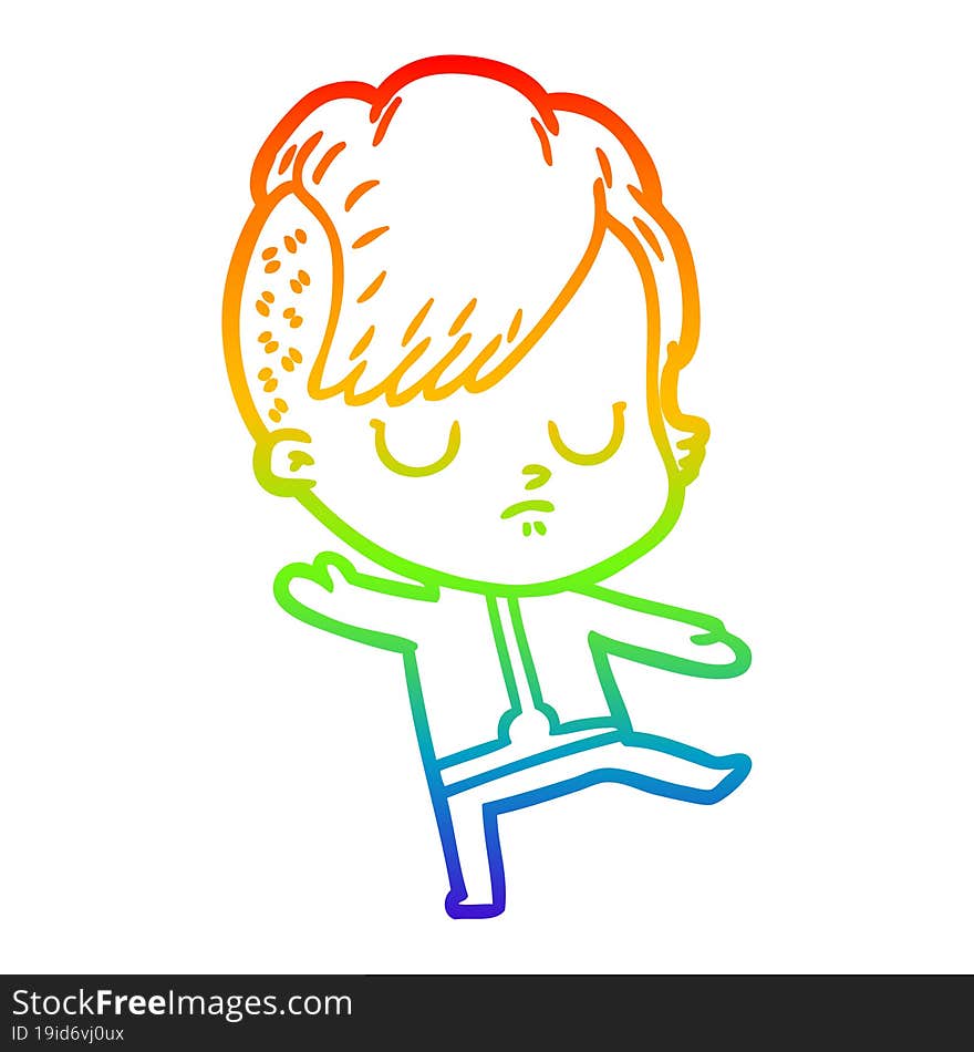 rainbow gradient line drawing of a cartoon woman