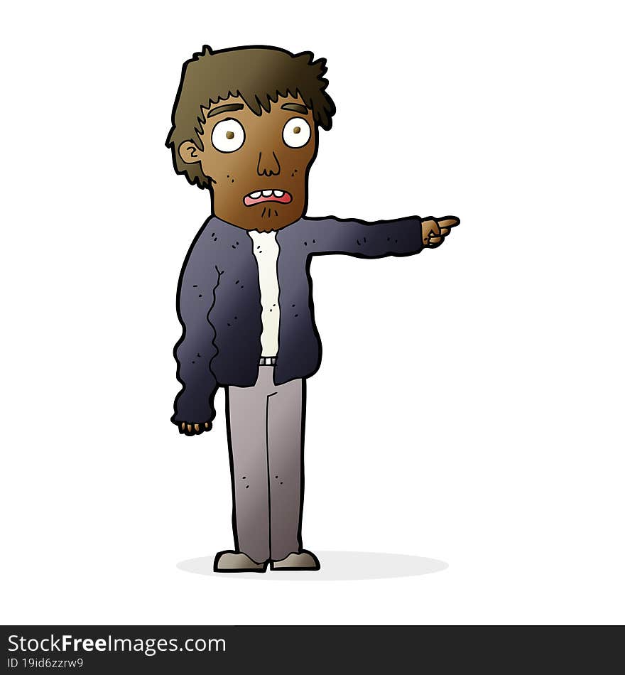 cartoon terrified man pointing