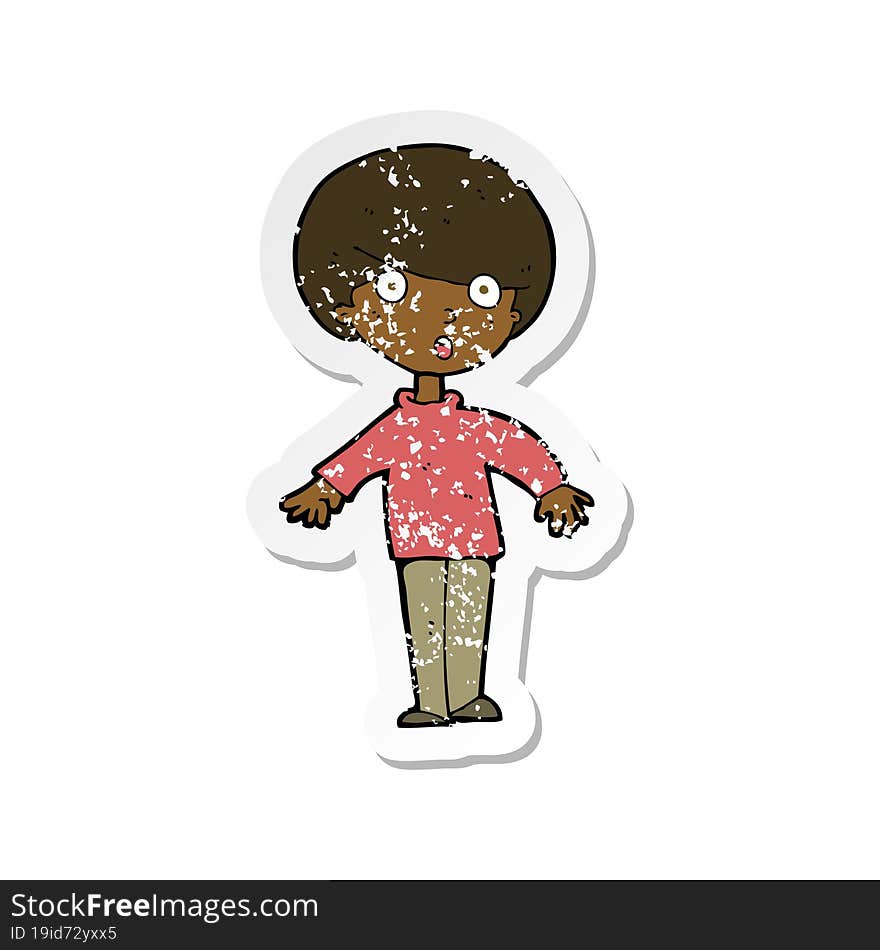 retro distressed sticker of a cartoon surprised man