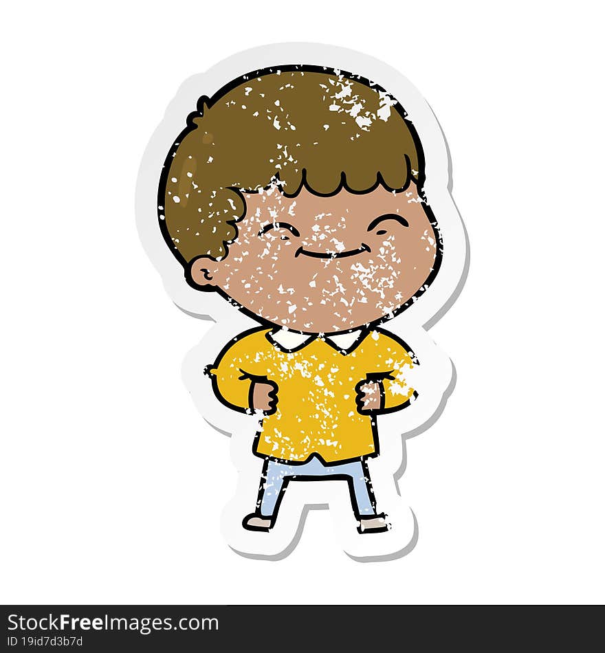 Distressed Sticker Of A Cartoon Happy Boy