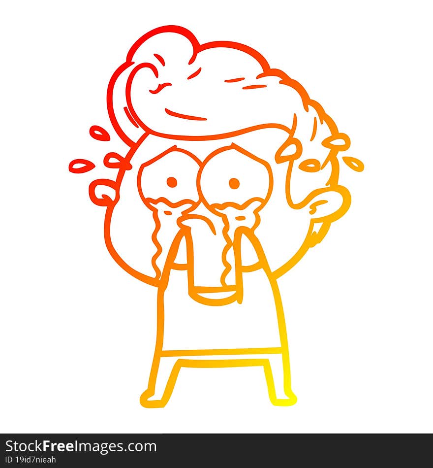 warm gradient line drawing of a cartoon crying man