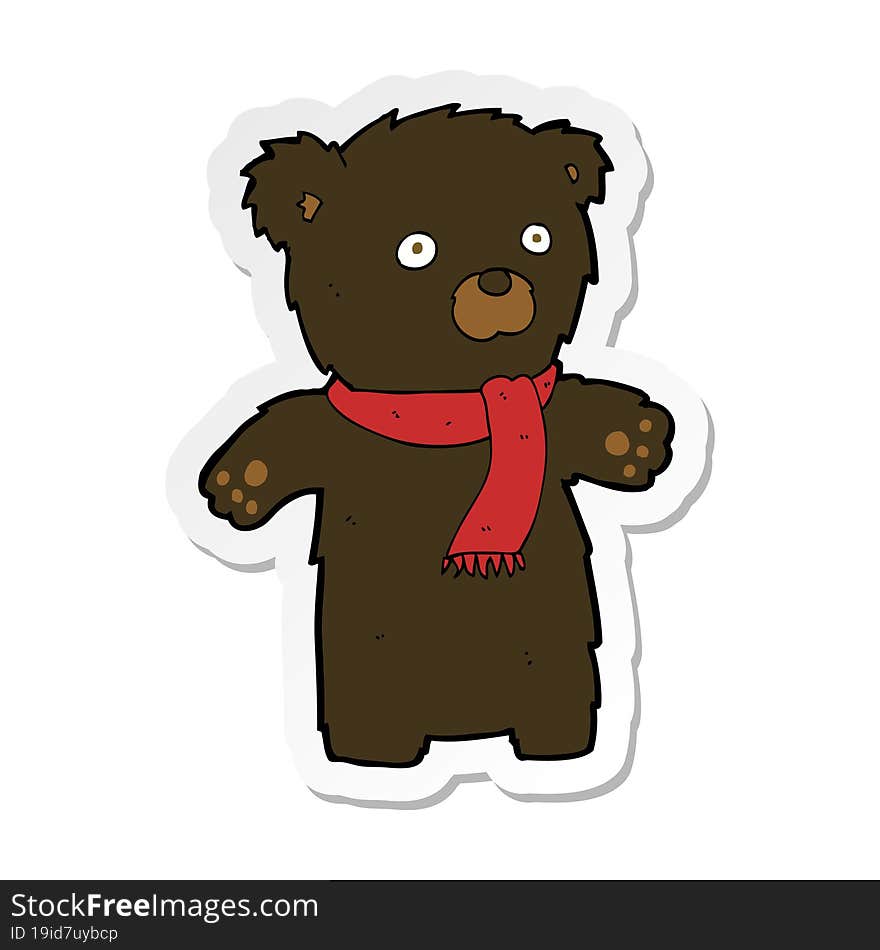 sticker of a cartoon cute black bear