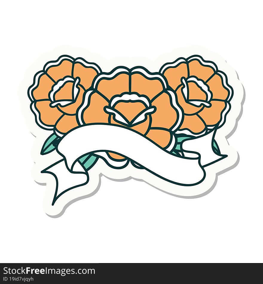 tattoo sticker with banner of a bouquet of flowers