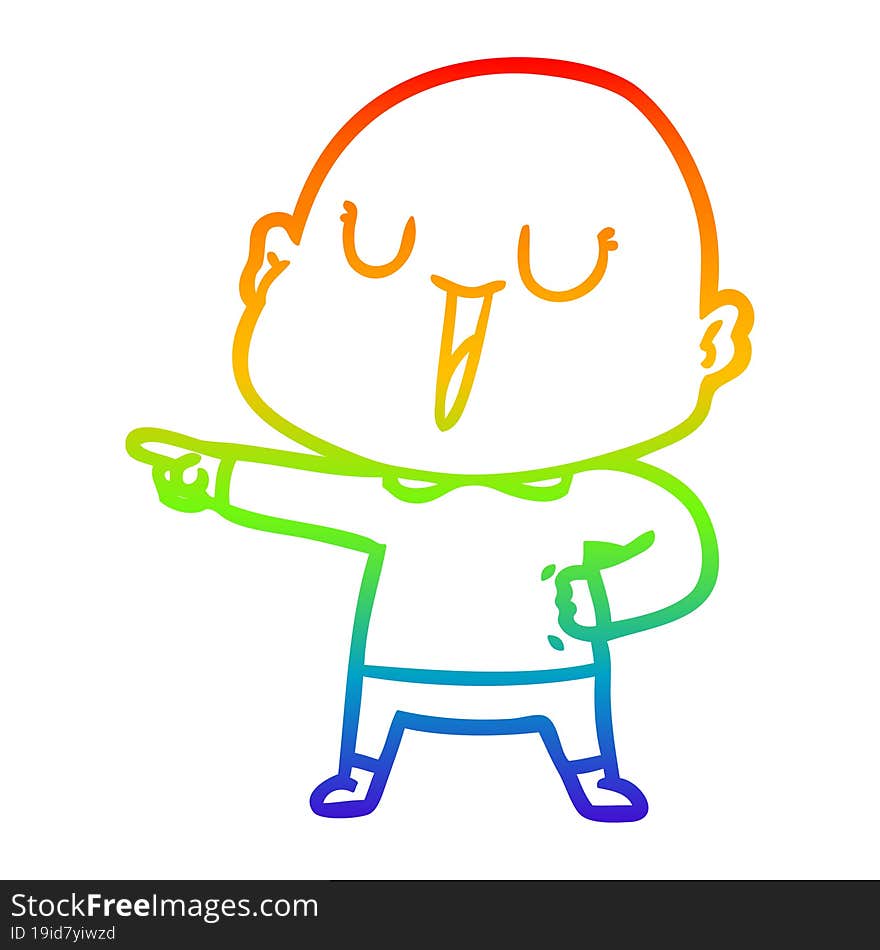 rainbow gradient line drawing of a happy cartoon bald man