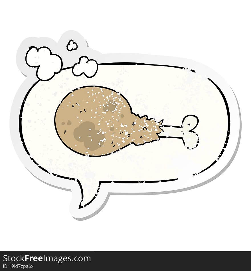 Cartoon Cooked Chicken Leg And Speech Bubble Distressed Sticker