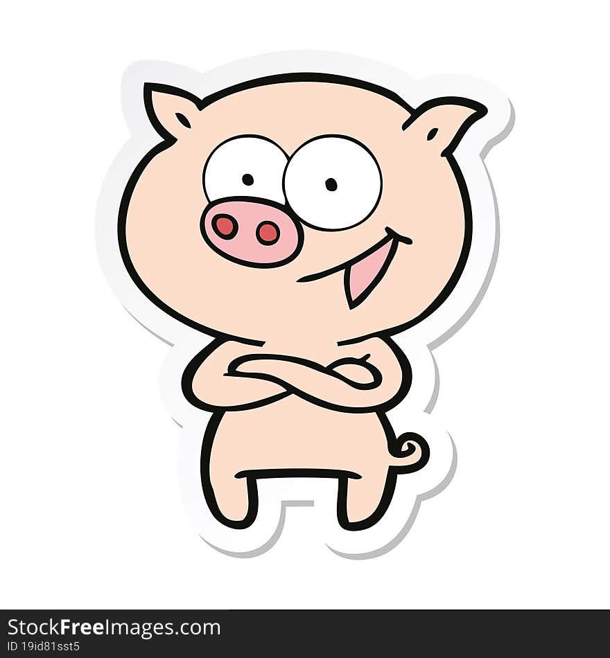 sticker of a cheerful pig cartoon