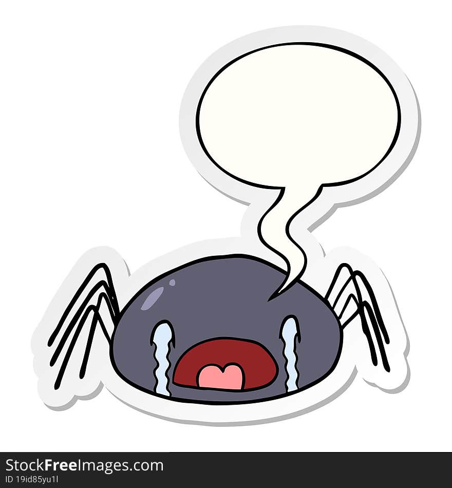 cartoon halloween spider crying and speech bubble sticker