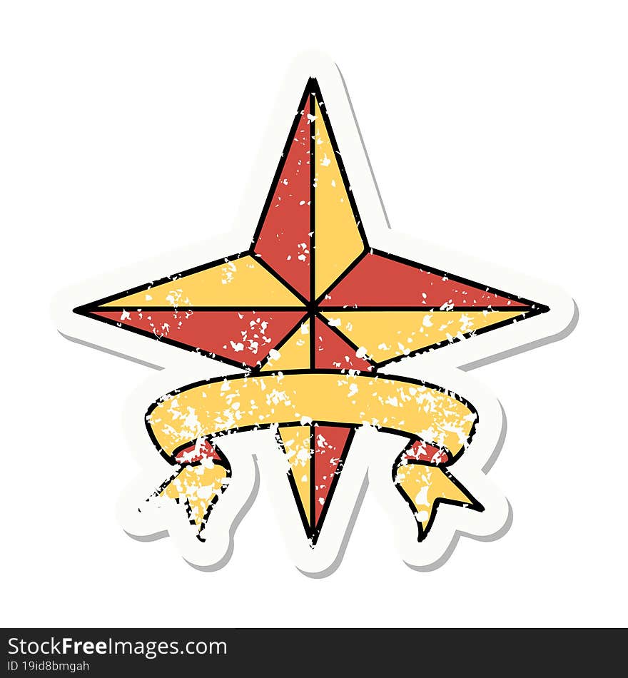 grunge sticker with banner of a star