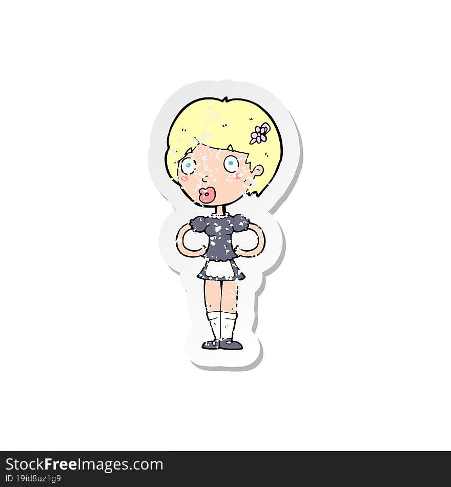 retro distressed sticker of a cartoon woman in french maid outfit