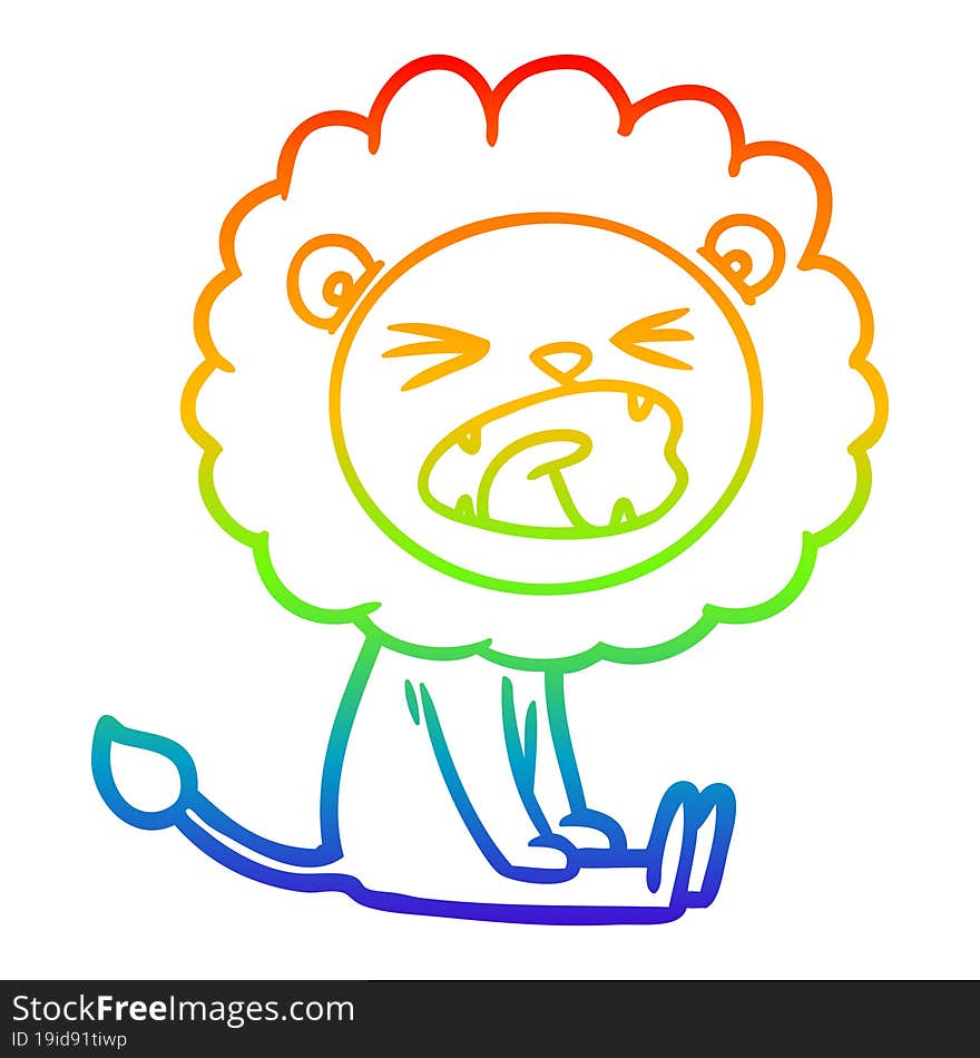 Rainbow Gradient Line Drawing Cartoon Angry Lion