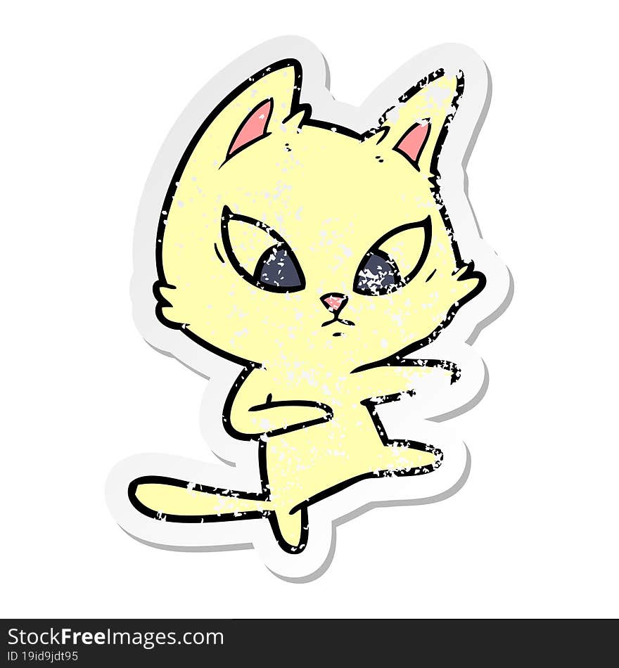 distressed sticker of a confused cartoon cat