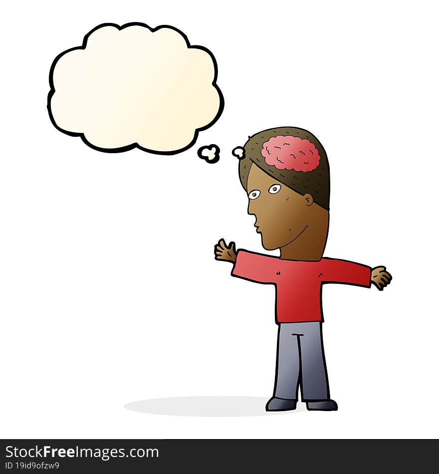 cartoon man with brain with thought bubble