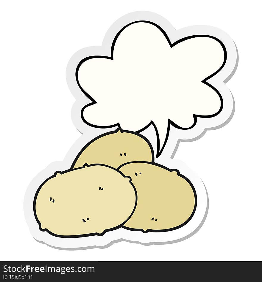 cartoon potatoes with speech bubble sticker. cartoon potatoes with speech bubble sticker