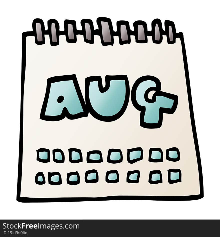 cartoon doodle calendar showing month of august