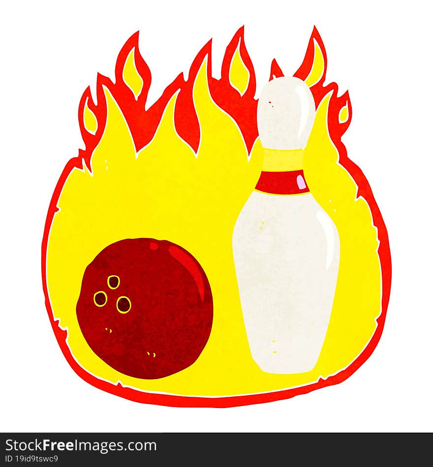 ten pin bowling cartoon symbol with fire