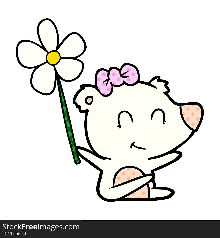 female polar bear cartoon with flower. female polar bear cartoon with flower